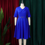 Plus Size Solid Color Lapel Midi Dress GCZF-8637