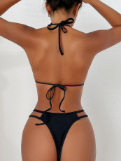 Solid Color Tie Up Bikinis Two Piece Swimsuit CASF-6651