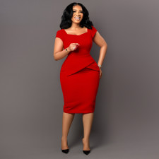 Plus Size Solid Color Short Sleeve Pencil Dress GCZF-8529