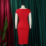 Plus Size Solid Color Short Sleeve Pencil Dress GCZF-8529