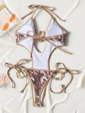 Sexy Print Tie Up Backless One Piece Swimsuit CASF-6808