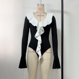 V Neck Ruffles Flare Sleeve Bodysuit GPBY-SH812