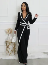 Color Block Tie Up Long Sleeve Jumpsuit SFY-2794