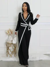 Color Block Tie Up Long Sleeve Jumpsuit SFY-2794