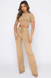 Short Sleeve Solid Color Loose Two Piece Pants Set SSNF-211071