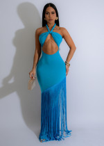 Halterneck Hollow Out Tassel Maxi Dress GTYZ-7526