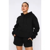 Solid Thickened Fleece Hooded Sweatshirt Shorts Set SSNF-211254