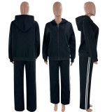 Solid Color Zipper Hooded Coat Pants Suit SSNF-211513