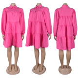 Plus Size Long Sleeve Solid Color Shirt Dress GTYZ-7474