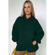 Solid Thickened Fleece Hooded Sweatshirt Shorts Set SSNF-211254