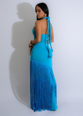 Halterneck Hollow Out Tassel Maxi Dress GTYZ-7526