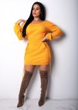 Solid Color Long Sleeve Bandage Dress GTYZ-7031