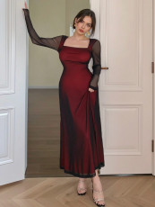 Mesh Sleeve Square Neck Maxi Dress GZJF-10203