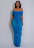 Mesh Ruched Off Shoulder Maxi Dress GTYZ-7555