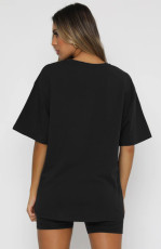 Short Sleeve Solid Color Two Piece Shorts Set SSNF-211051