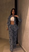 Beaded Flower Sequin Straight Jeans WXHY-XHU5015
