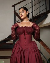 Square Neck Long Sleeve Midi Dress GMYU-8420