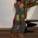 Plus Size Multicolor Print Loose Overalls Jumpsuit ZDF-31233