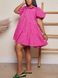 Solid Color Puff-sleeve Casual Dress ZDF-31360