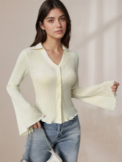 Single-breasted Flare Sleeve Solid-color Top GZJF-2643