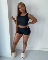 Solid Color Sleeveless Two Piece Shorts Set YD-1128