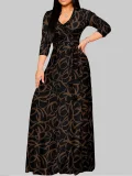 Print V Neck 3/4 Sleeve Maxi Dress XMY-N003