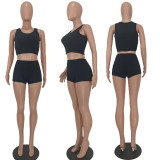 Solid Color Sleeveless Two Piece Shorts Set YD-1128