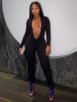 Backless Deep V Neck Long Sleeve Jumpsuit SHD-9599