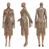 Solid Color Tassel Sequin Coats TR-1215
