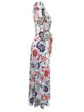 Print V Neck 3/4 Sleeve Maxi Dress XMY-N003