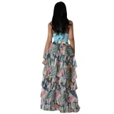 Plus Size Print Press Pleated Long Skirt GHXF-HX085