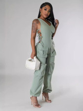Plus Size Sleeveless V Neck Bandage Jumpsuit GHXF-HX0417