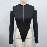 Zipper Off Shoulder Long Sleeve Bodysuit GZJF-12022