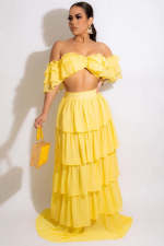 Plus Size Off Shoulder Wrap Chest Two Piece Skirts Set GHXF-HX0185