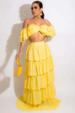 Plus Size Off Shoulder Wrap Chest Two Piece Skirts Set GHXF-HX0185