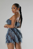 Plus Size Wrap Chest Top Two Piece Skirts Set GHXF-HX0401