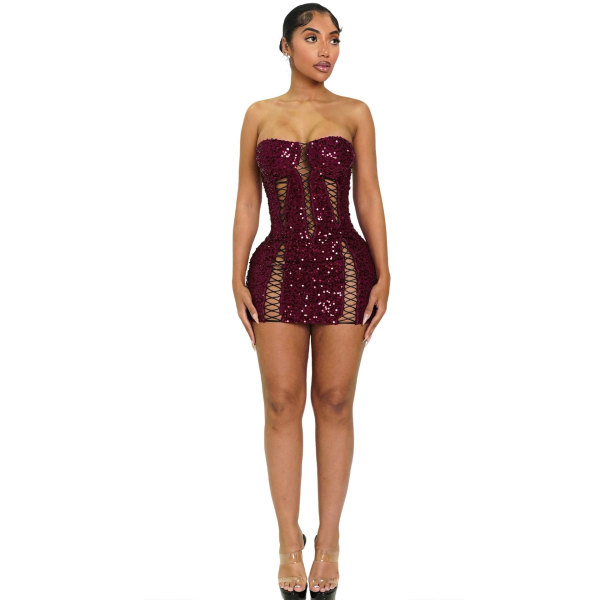 Sexy Hollow Out Sequin Bandage Dress NY-3865