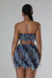 Plus Size Wrap Chest Top Two Piece Skirts Set GHXF-HX0401