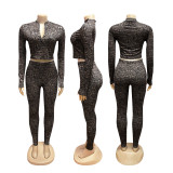 Long Sleeve Zipper Tight Two Piece Pants Set SFY-831