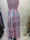 Plus Size Stripe Print Tube Top Maxi Dress GHXF-HX0260