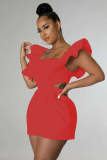 Plus Size One Shoulder Solid Color Romper GHXF-HX0206