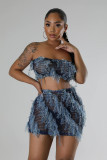 Plus Size Wrap Chest Top Two Piece Skirts Set GHXF-HX0401