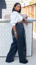 Plus Size Fashion Washed Print Straight Jeans GYLN-8323
