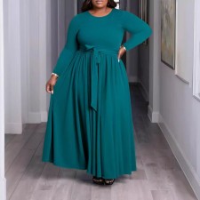 Plus Size Solid Color Tie Up Maxi Dress GAWE-6284