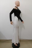 Contrast Color Ruched Split Maxi Dress QODY-6073