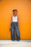 Plus Size Plaid Patchwork Straight Jean GYLN-7638