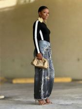 Plus Size Fashion Patchwork Loose Jeans GYLN-1173
