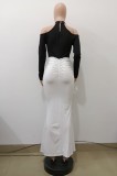 Contrast Color Ruched Split Maxi Dress QODY-6073