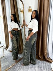 Plus Size Casual Holes Straight Jeans GYLN-1534