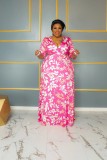 Plus Size Print V Neck Maxi Dress GAWE-5672